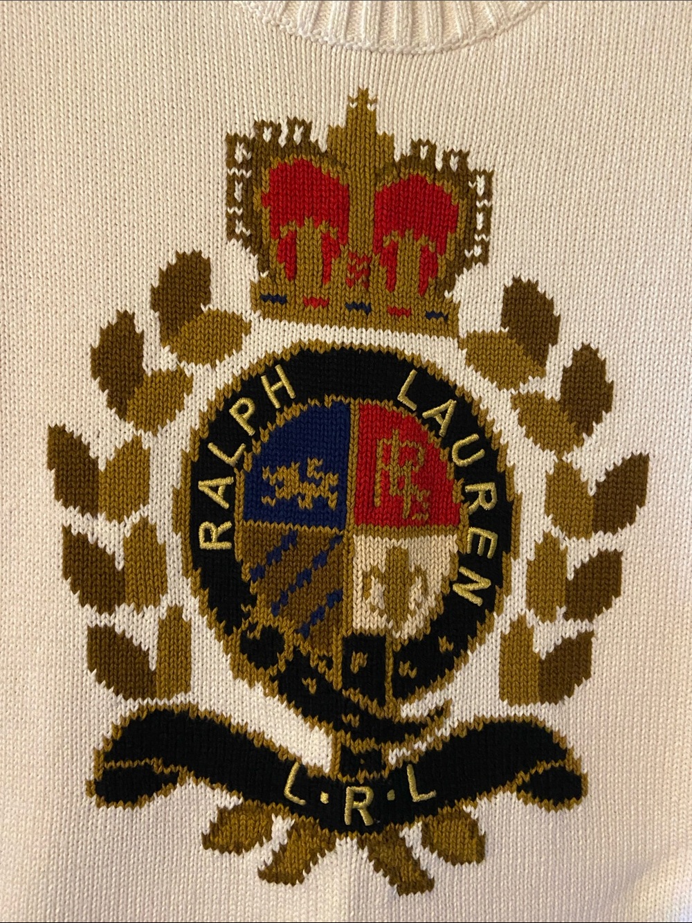 Ralph Lauren Cream Crewneck Sweater with Crest Motif - Picture 3 of 8